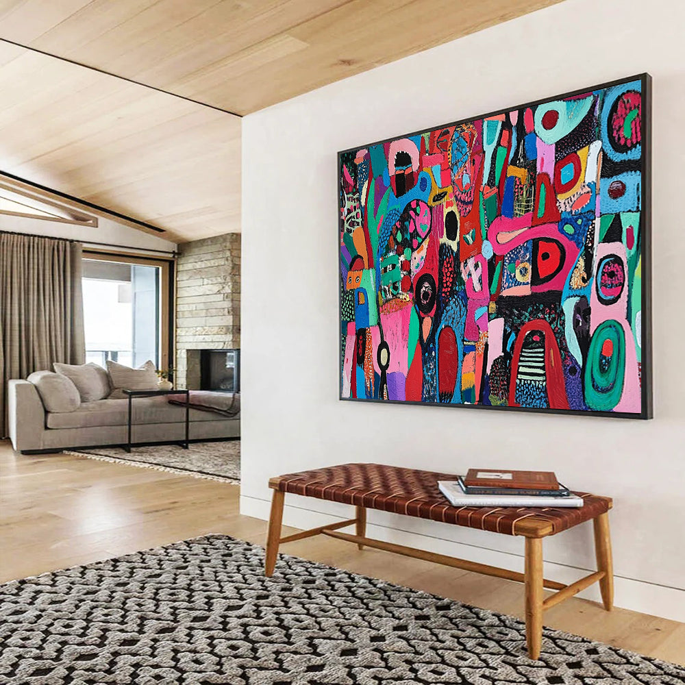 “Whimsical Colorful Shapes” - Multicolor, Abstract Shapes Painting On Canvas HB0741