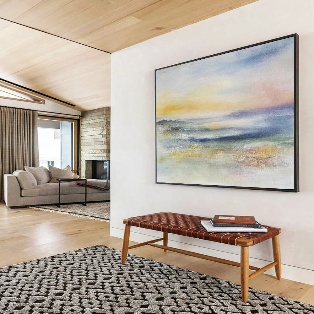 “Dreamy Horizon” - Yellow, Pink, Blue, Subtle Sky and Water Painting On Canvas HB0942