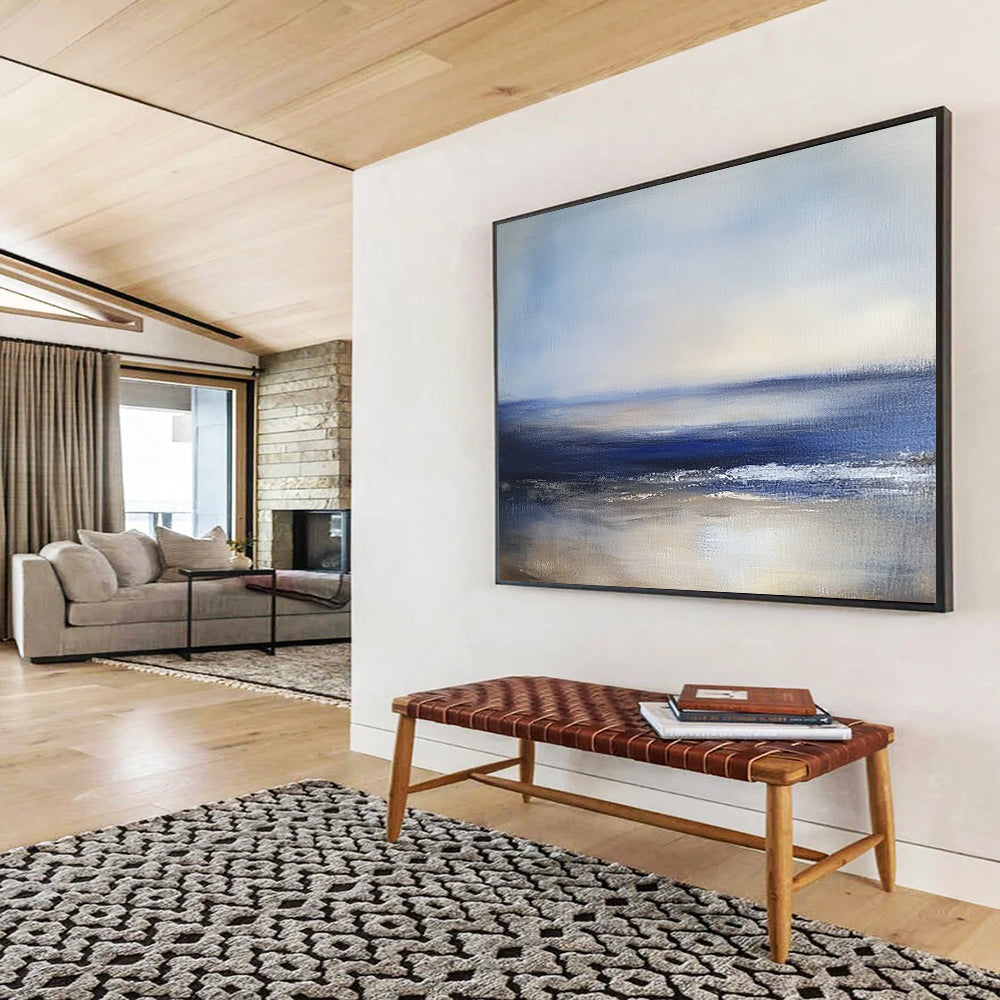 “Serene Blue - Gray Seaside” - Blue, Gray, Calm Sea Painting On Canvas HB0787