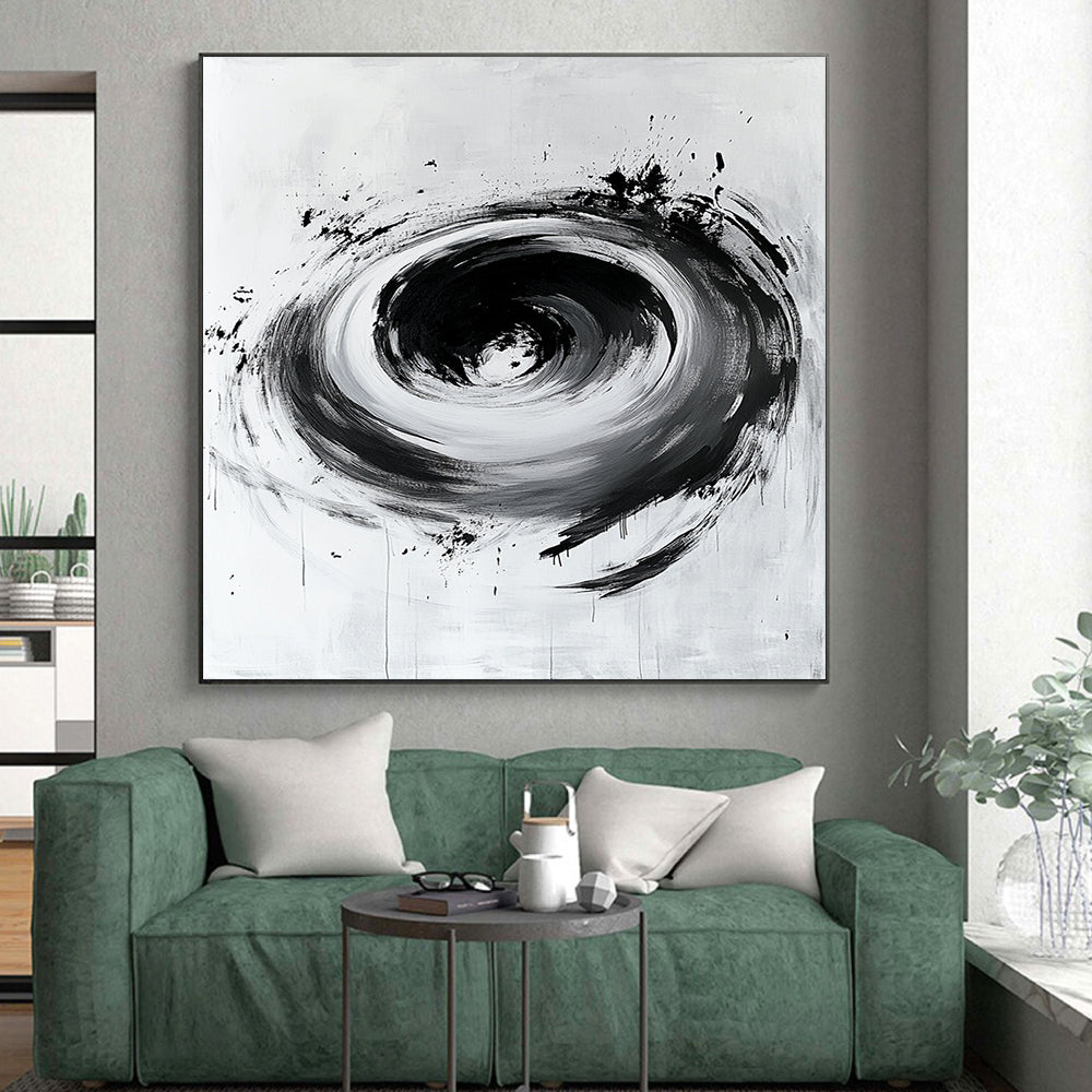 Black and White Swirling Vortex "Cosmic Pull" Painting On Canvas HB261