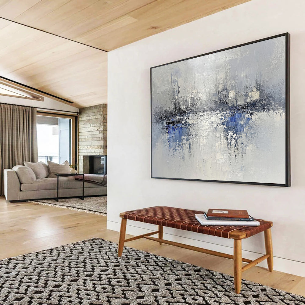 “Gray - Blue Abstract Waterscape” - Gray, Blue, Abstract Waterscape with Textured Reflections HB1118