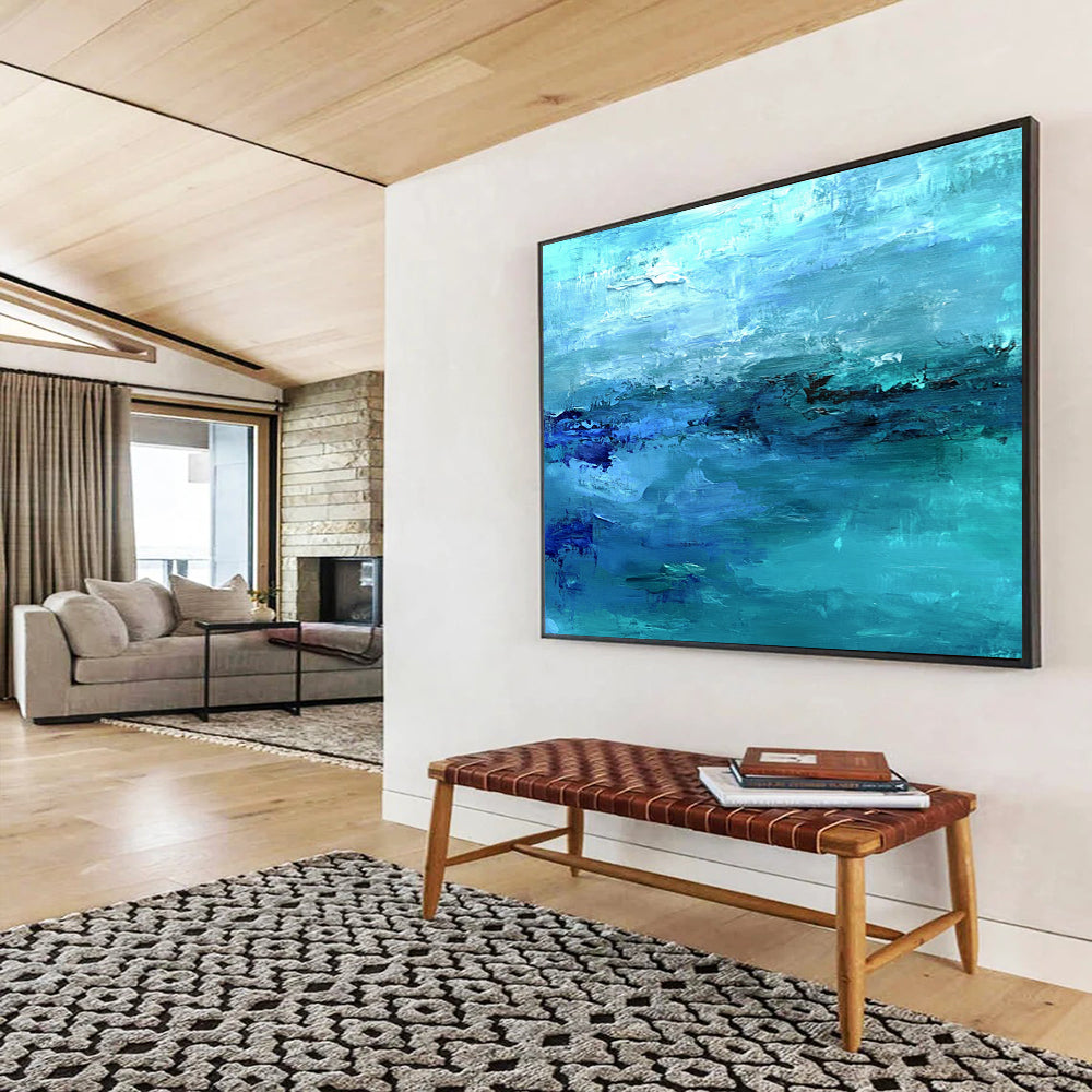 “Turquoise Ocean Waves” - Turquoise, Blue, Abstract Sea - Textured Acrylic Painting HB1506
