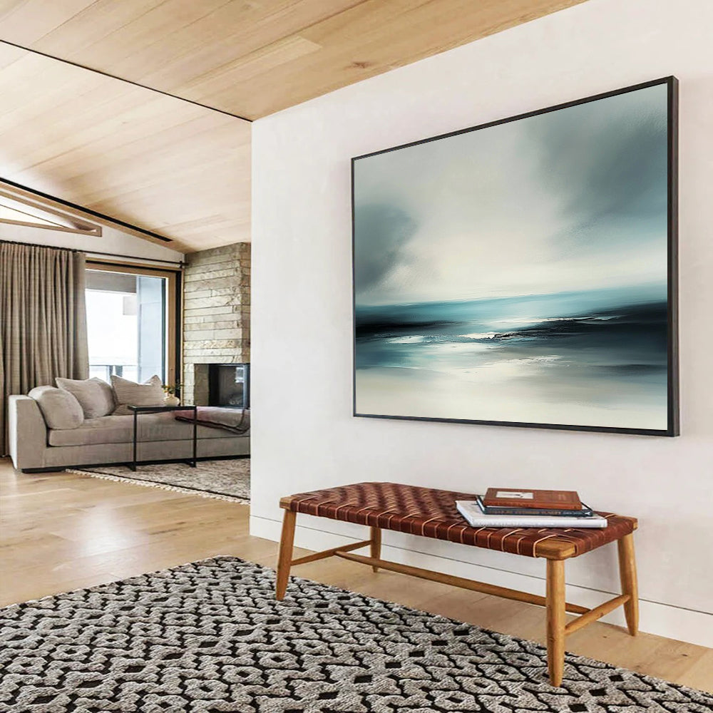 “Minimalist Sea Horizon” - Gray, Blue, White - Softly Blended Sea and Sky - Acrylic Painting HB1308