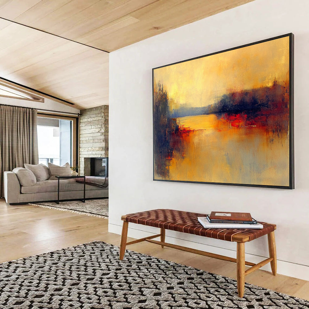 Warm Yellow and Orange Abstract Landscape - “Golden Dusk” Painting On Canvas HB1457