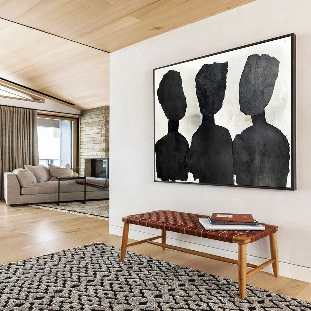 “Silhouette Trio” - Blacks, Whites, Minimalist Silhouette Figures - Collage Art HB1759