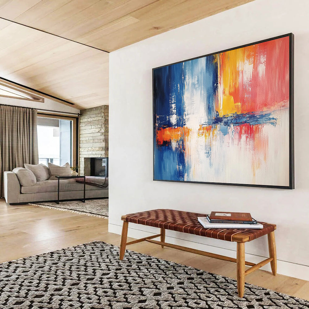 “Minimalist Abstract with Red Accent” - Beige, gray, white, red; Minimalist abstract with a red focal point; Acrylic Painting On Canvas HB1282