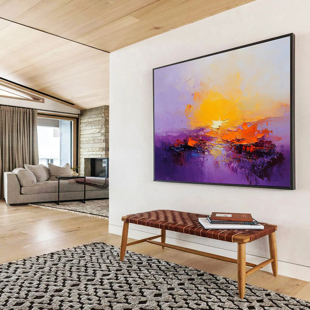 “Purple Sunset Glow” - Purple, Orange, Yellow, Radiant Skies and Water Painting On Canvas HB0933