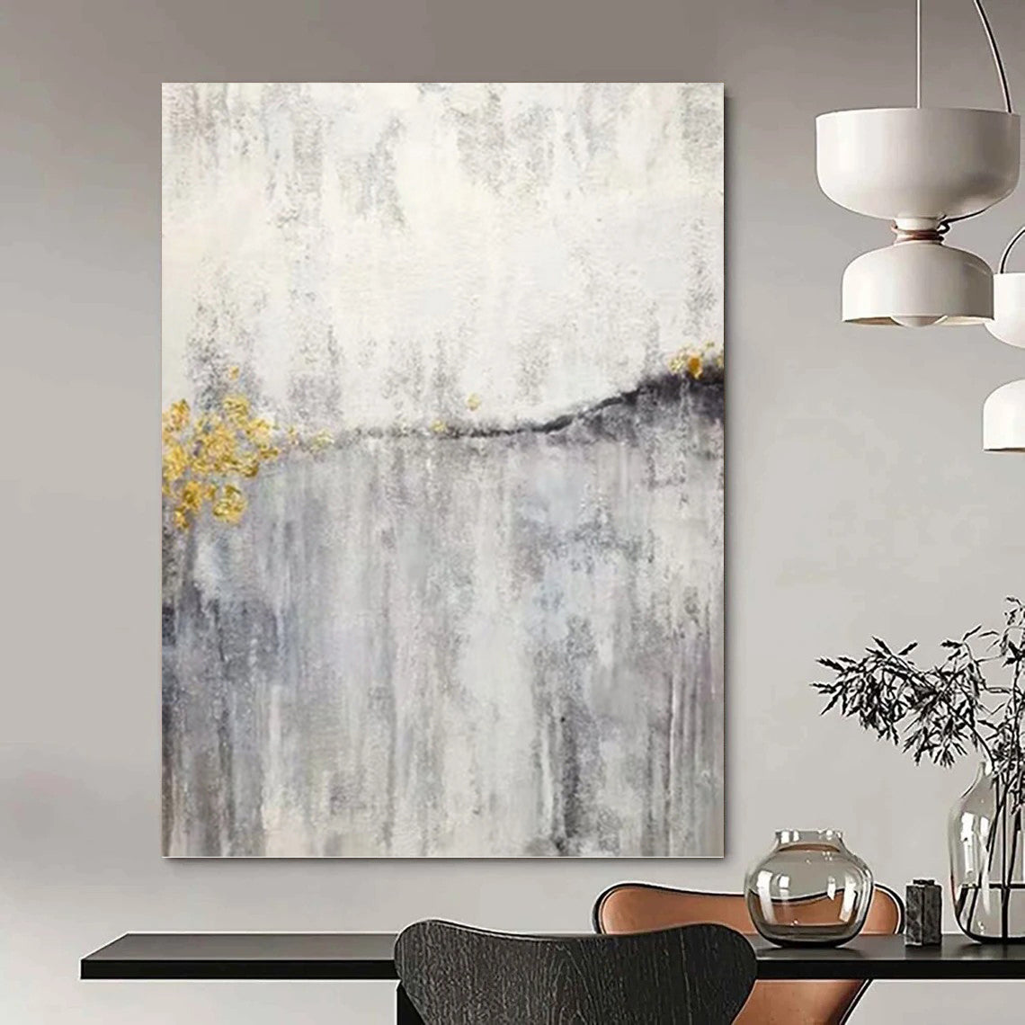Artfully Curated Hand - Painted Textured Canvas Mural for Hallway & Bar DKH1173