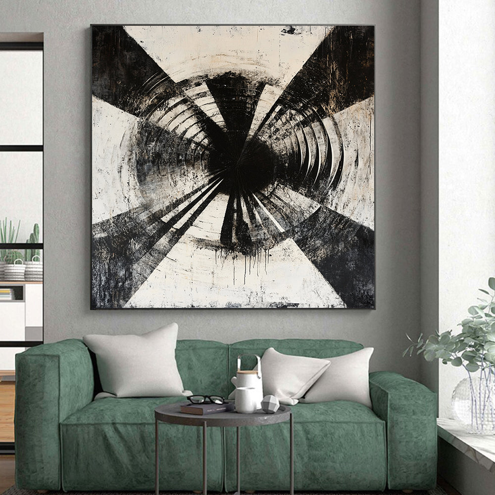 Black & White Textured Tunnel - “Abandoned Tunnel Echo” Painting On Canvas HB186