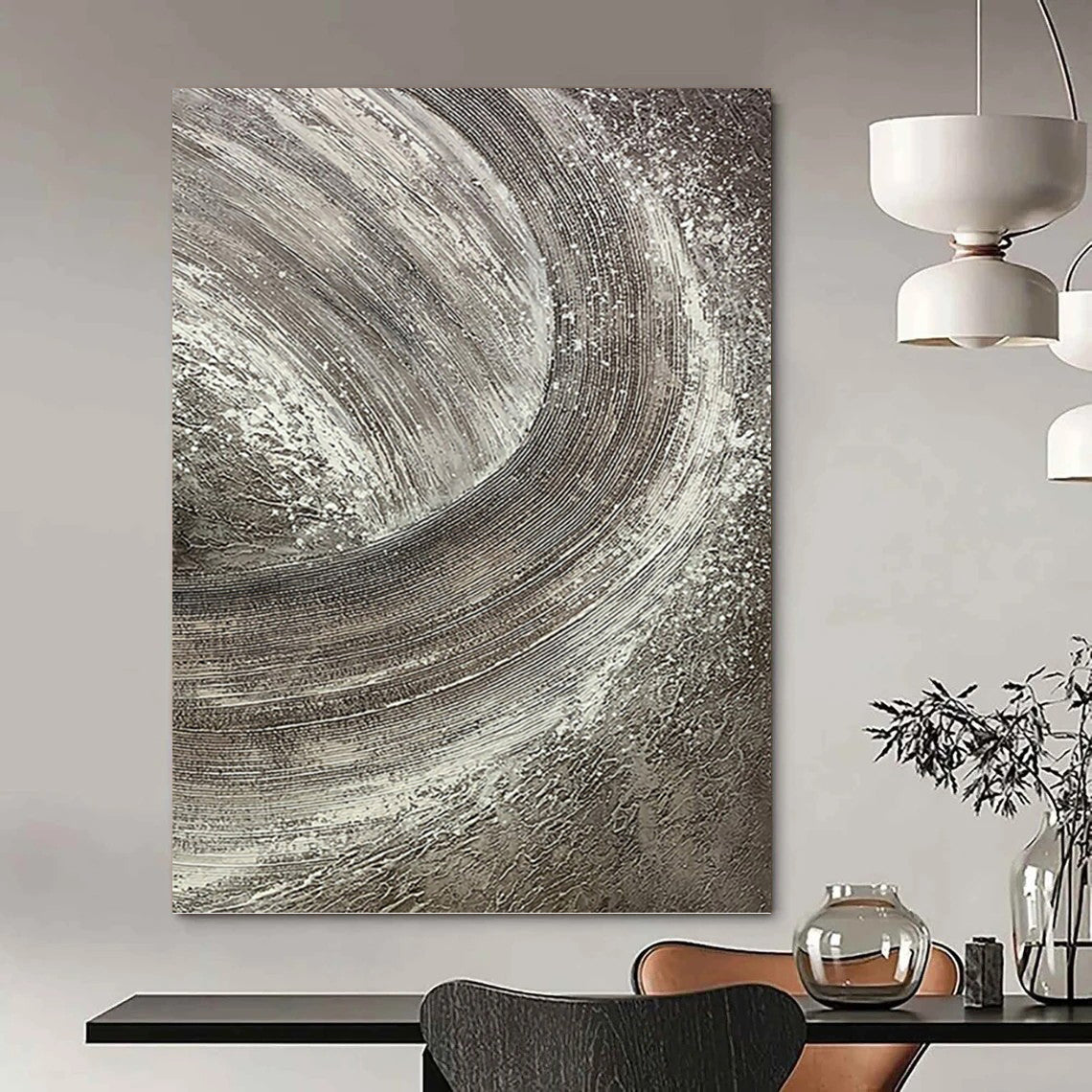 Grandiose - Extent Vertical Hand - Painted Textured Custom Abstract Crescendo, for Office and Bedroom DKH1542
