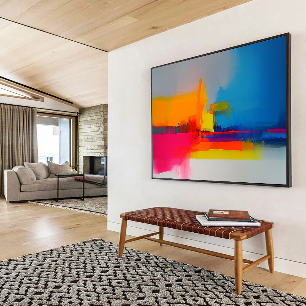 “Colorful Abstract Layers” - Orange, Yellow, Blue, Pink, Purple, White, Layered Brushstrokes - Painting On Canvas HB1438
