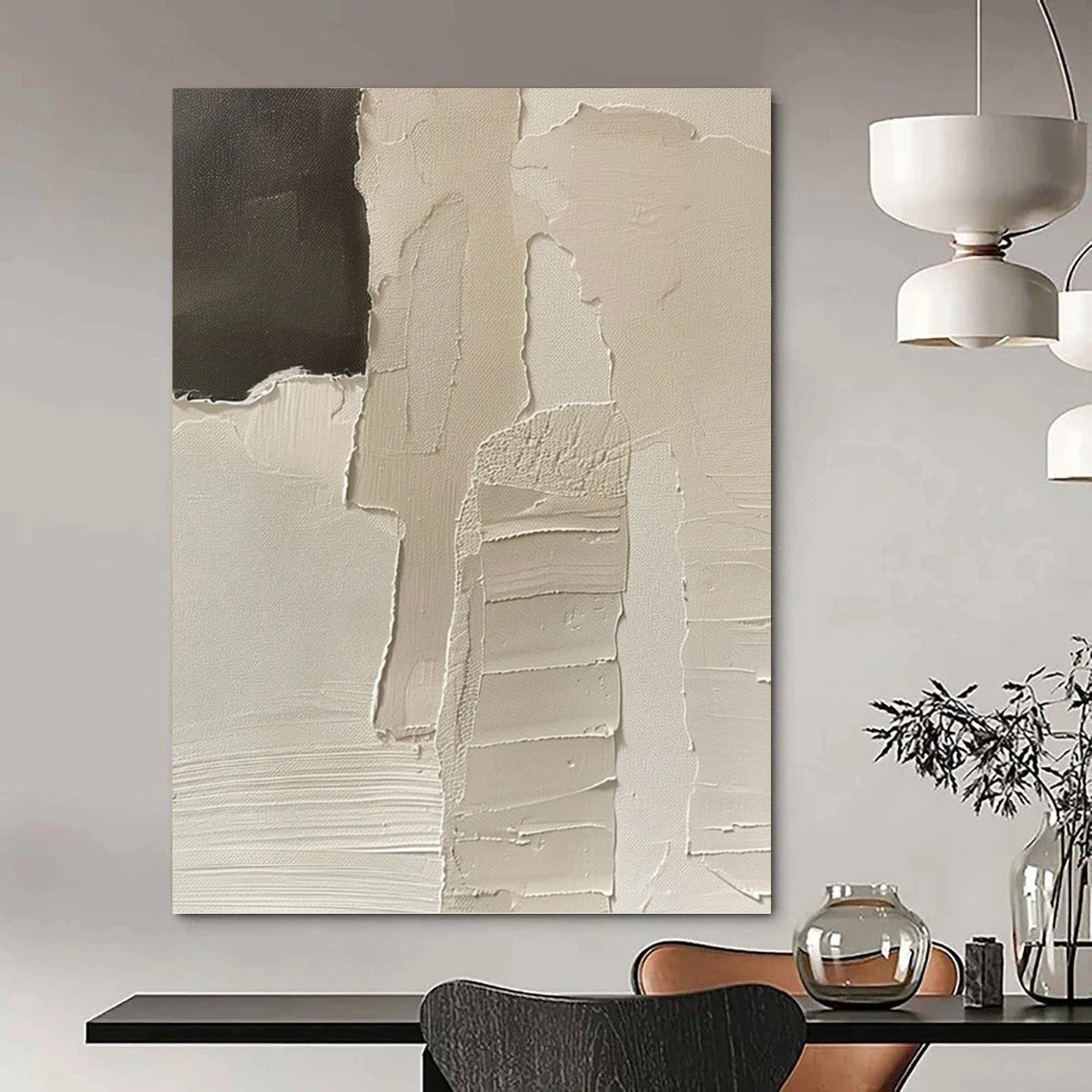 Designer - Inspired Elegance: Hand - Painted Textured Canvas Mural for Living Room & Hotel Lobby DKH1162