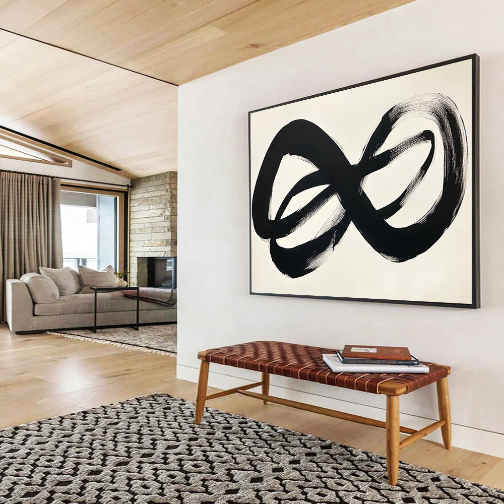“Black Infinite Strokes” - Black, White, Minimalist Abstract Painting On Canvas HB0705