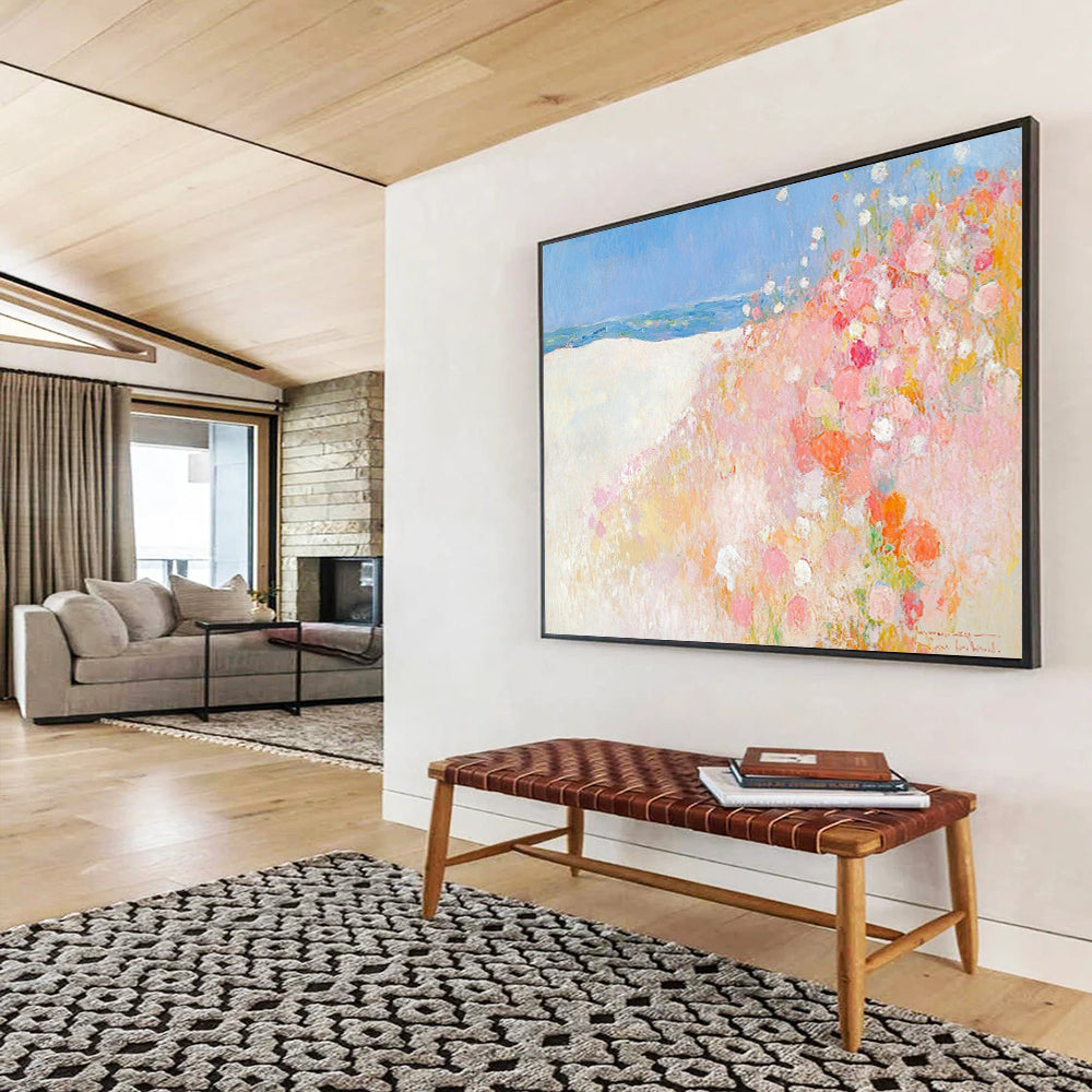 “Seaside Flower Dunes” - Soft pastels, beach blooms, Impressionist Landscape Painting On Canvas HB0573