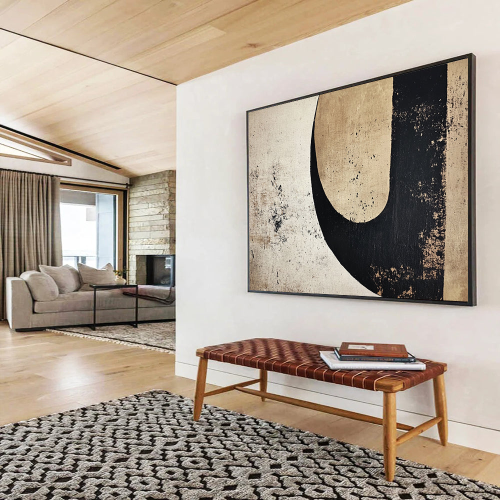 Neutral Tones with Black and Beige Shapes - Minimalist Abstract Painting On Canvas HB0492