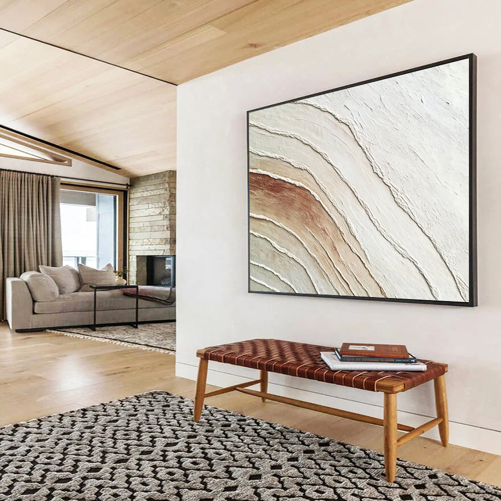 “White - Beige Textured Curved Layers” - Abstract Textural Painting On Canvas HB0510