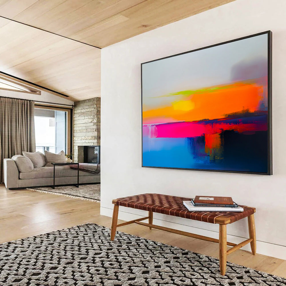 “Bold Color - Field Sunset” - Orange, Pink, Purple, Blue, Abstracted Sunset Scene - Acrylic Painting HB1662