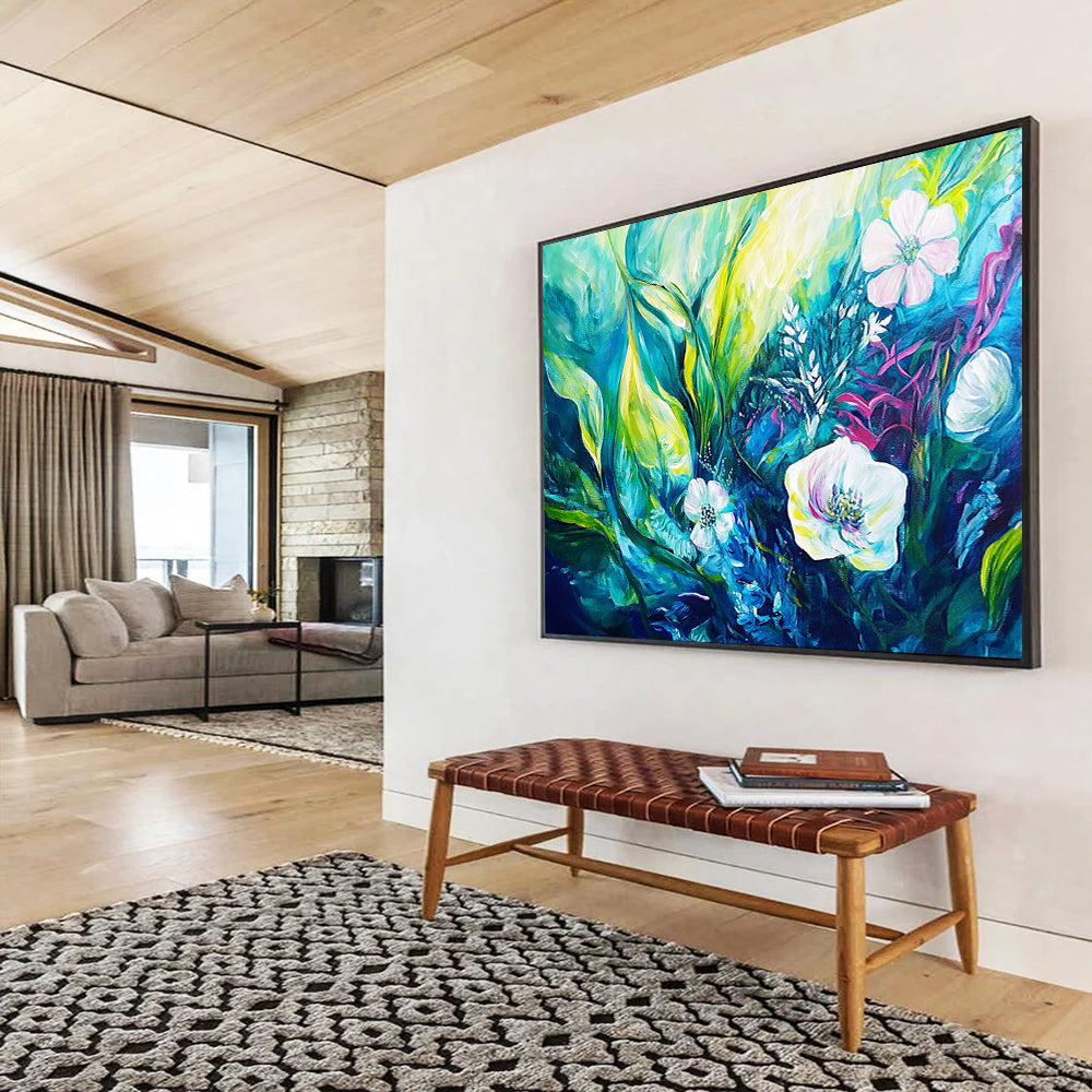 “Teal - Green Floral Abstraction” - Teal, Green, Abstract Floral, Lush Brushstrokes HB1124