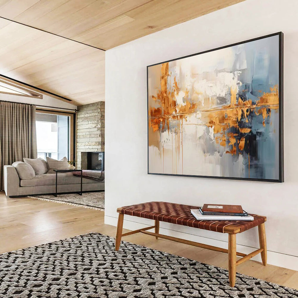 Gold & Blue Abstract Textured Art - Luxe Modern Living Room Focal Point DLZ183