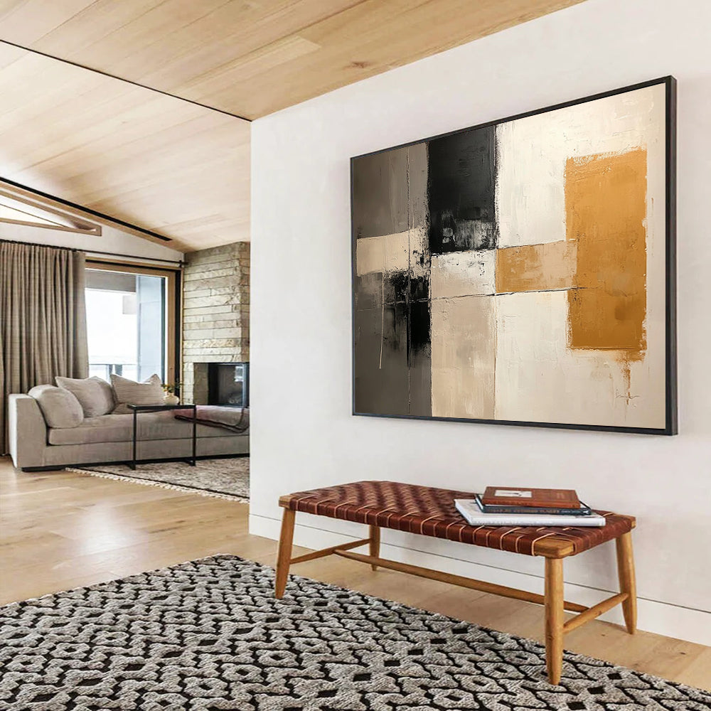 “Neutral Grid” - Gray, Beige, Black, Grid - Like Forms - Contemporary Acrylic Painting HB1531