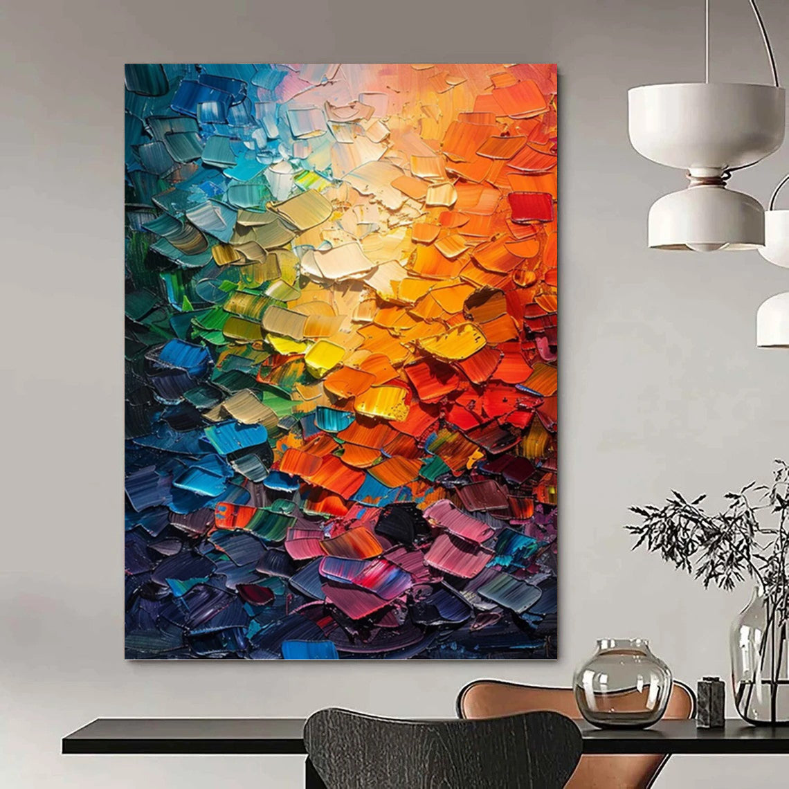 Tall - Standing Vertical Hand - Painted Custom Abstract Canvas (with Three - Dimensional Textures) for Office and Entryway DKH1555