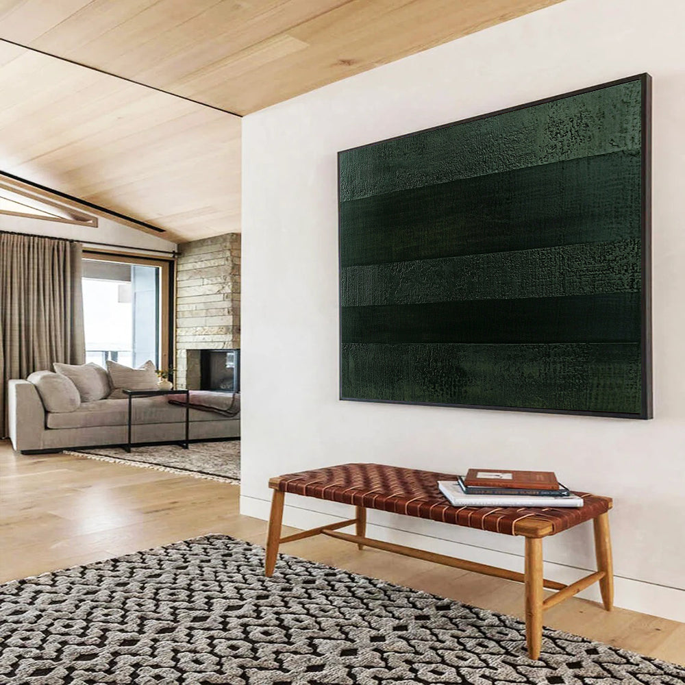 “Textured Dark Green Stripes” - Minimalist Abstract Painting HB0527