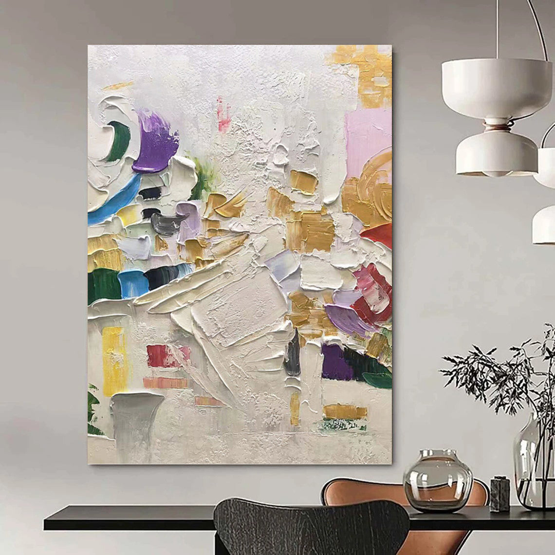 Large - Format Hand - Painted Custom Textured Abstract Mural for Hotel Suite & Entryway DKH1035