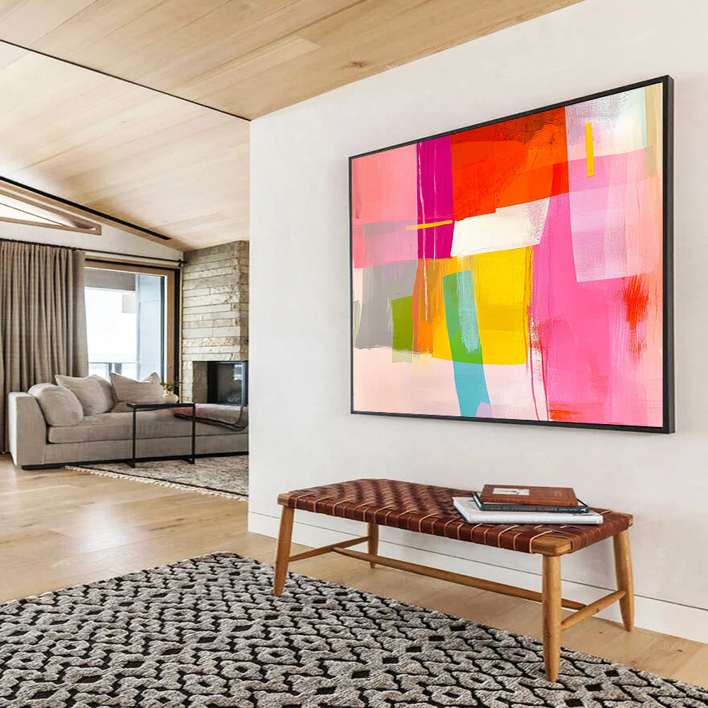 “Colorful Geometric Collage” - Pink, Purple, Orange, Yellow, Green, Blue - Vibrant Geometric Abstract - Acrylic Painting HB1320