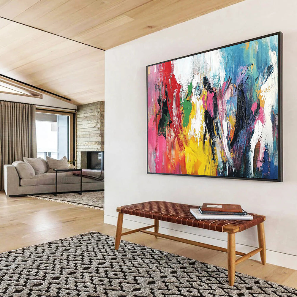 “Rainbow Figure Abstract” - Red, Yellow, Green, Blue, Pink with Colorful Forms - Painting On Canvas HB1375