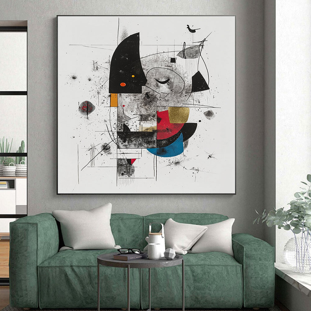 Black, Gray, Gold, Red, Blue and Yellow Abstract Composition "Vibrant Chaos" Painting On Canvas HB333