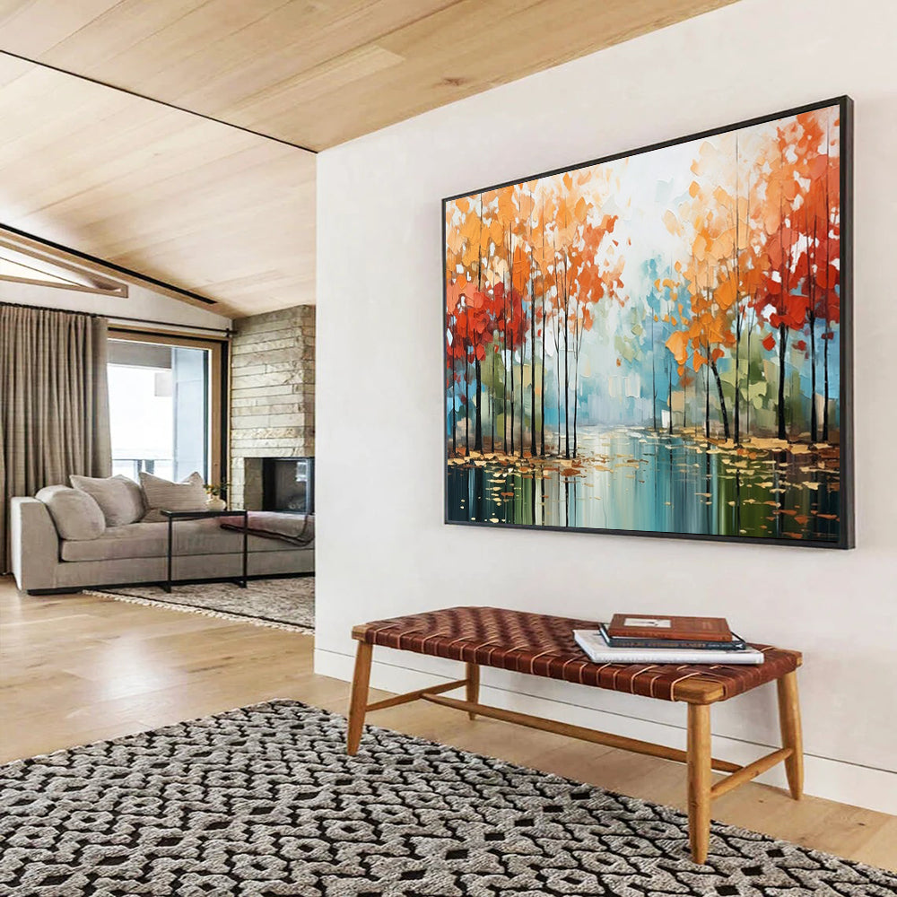 Misty Autumn Forest Art - Oversized Serene Bedroom Accent DLZ164