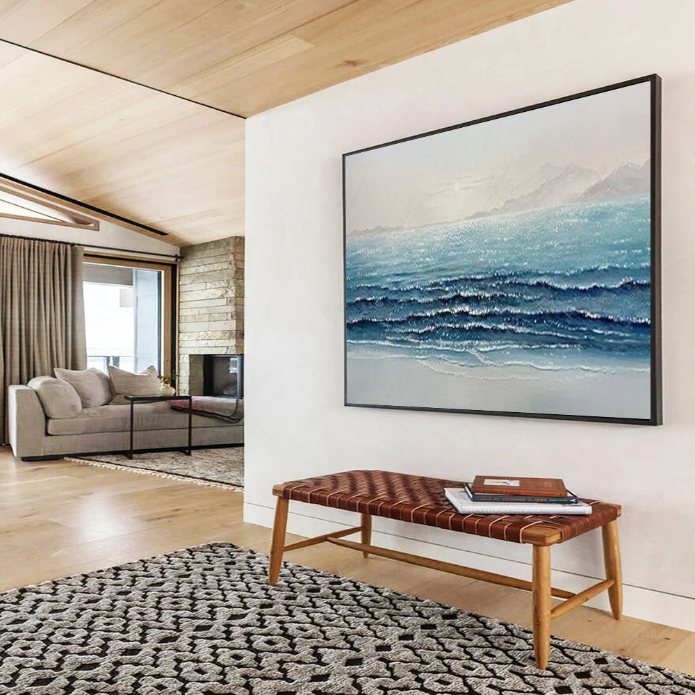 Sparkling Sea Wave Oil Painting - Coastal Bedroom or Office Art DLZ185