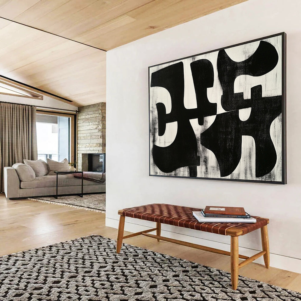 Black and White Abstract Shapes - Modern Geometric Painting On Canvas HB0458