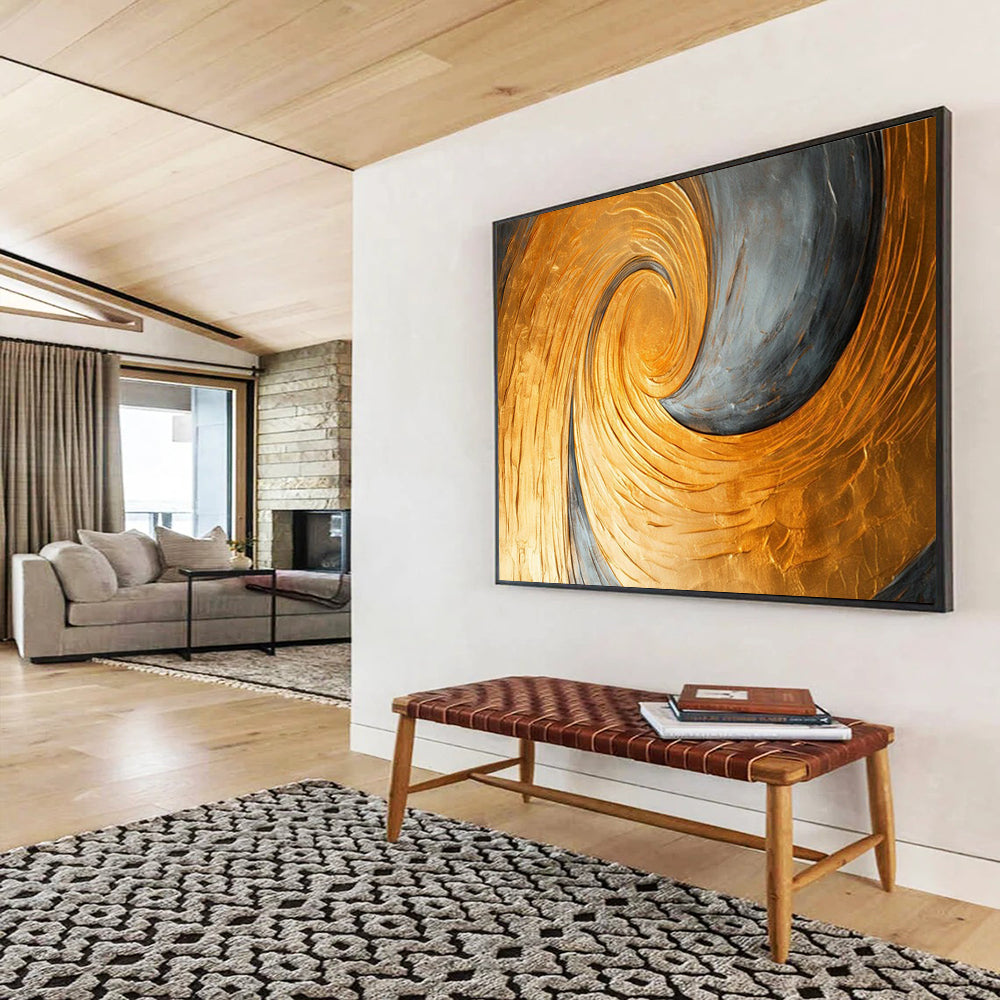 Gold & Gray Swirl Textured Art - Luxe Modern Living Room Focal Point DLZ176