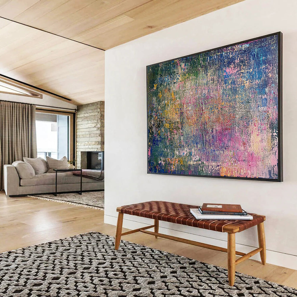 “Textured Color Mosaic” - Rich greens, pinks, blues, Textural Abstract Painting On Canvas HB0574