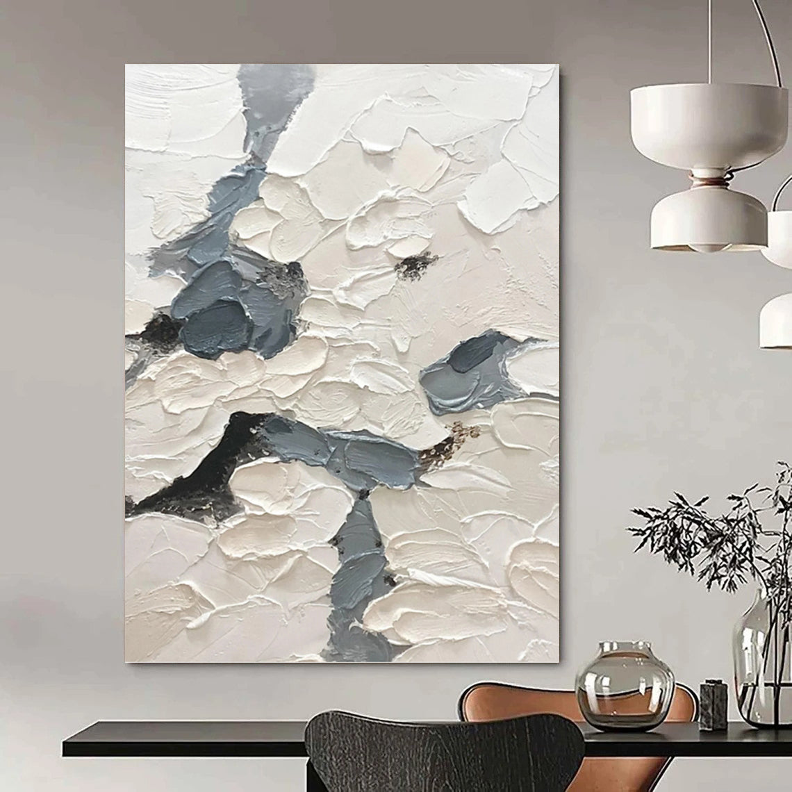 Designer - Led Luxury: Hand - Rendered Textured Canvas Abstract for Dining Room & Hotel Suite DKH1160