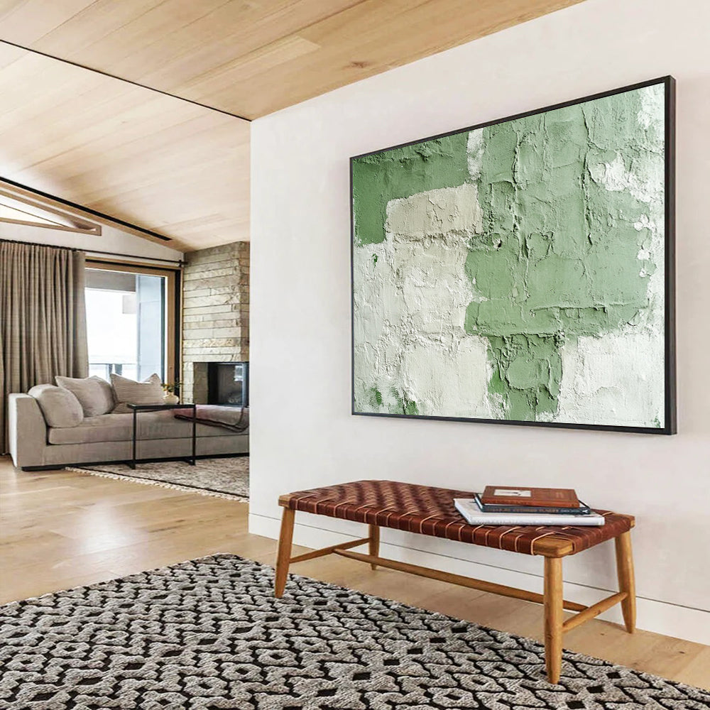 “Green and White Textured Abstract Wall” - Green, White, Textured Abstract Layers - Mixed Media Art HB1642