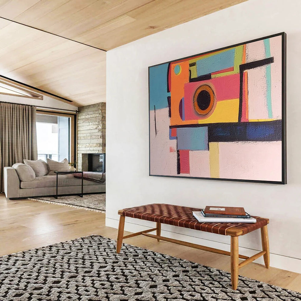 Colorful Geometric Abstract "Playful Prism" Painting On Canvas HB0411