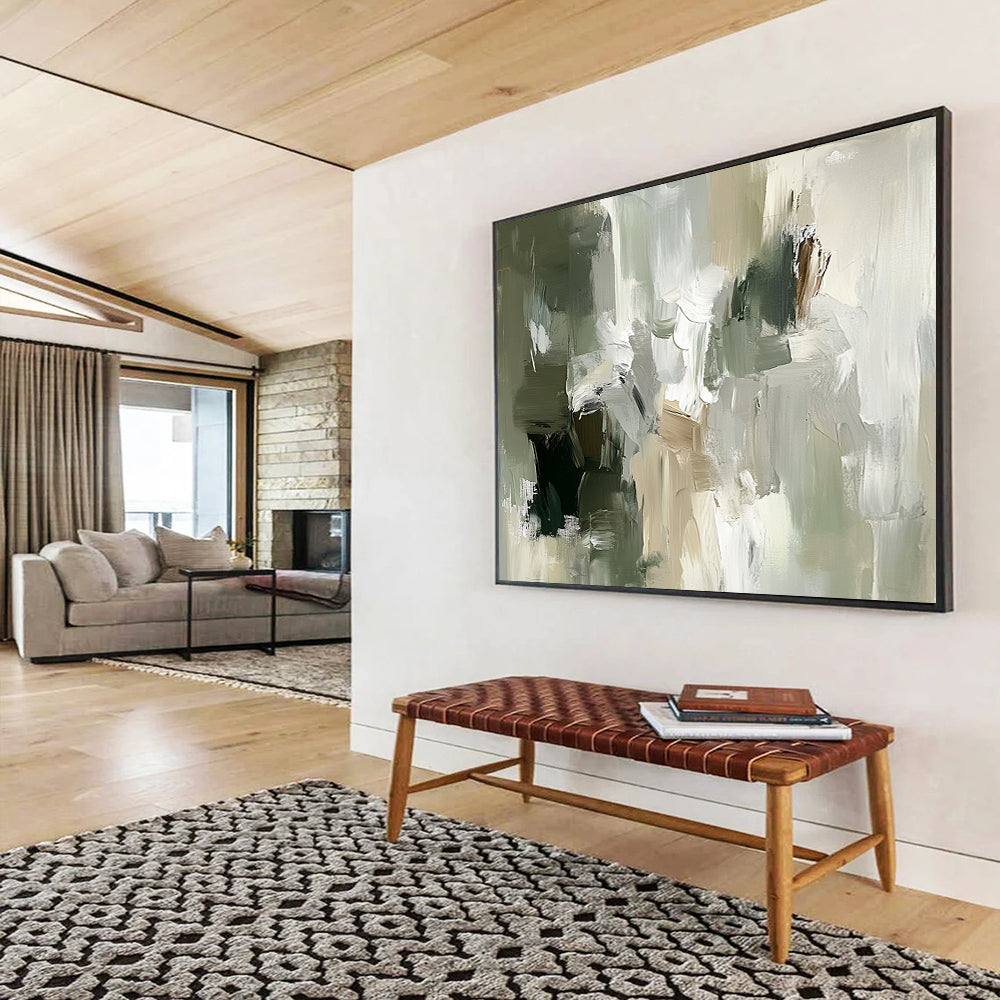 “Muted Tones Abstraction” - Green, Gray, Beige, Textured Layers - Abstract Oil Painting HB1535
