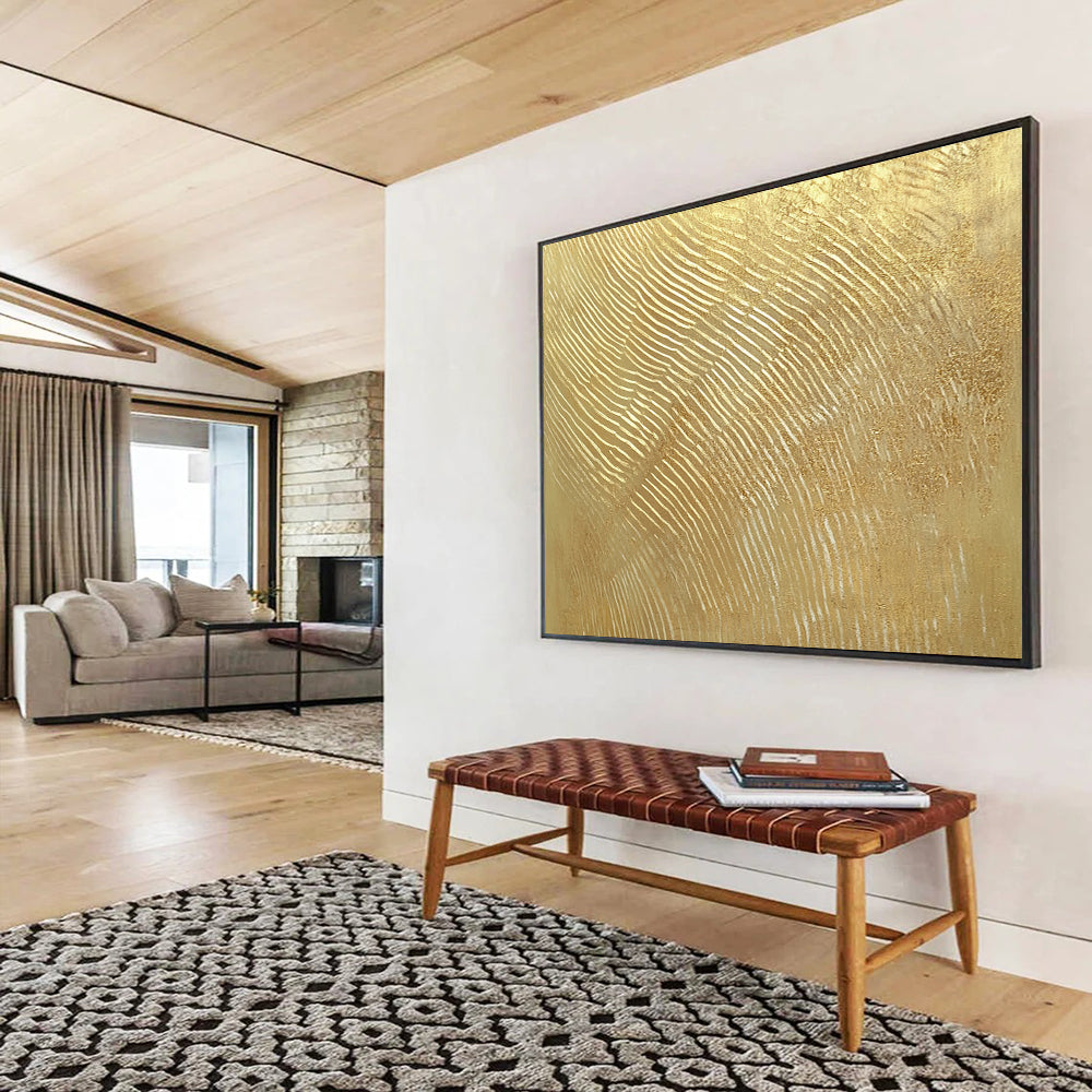 Textured Gold with White Lines - Luxe Abstract Painting On Canvas HB0500