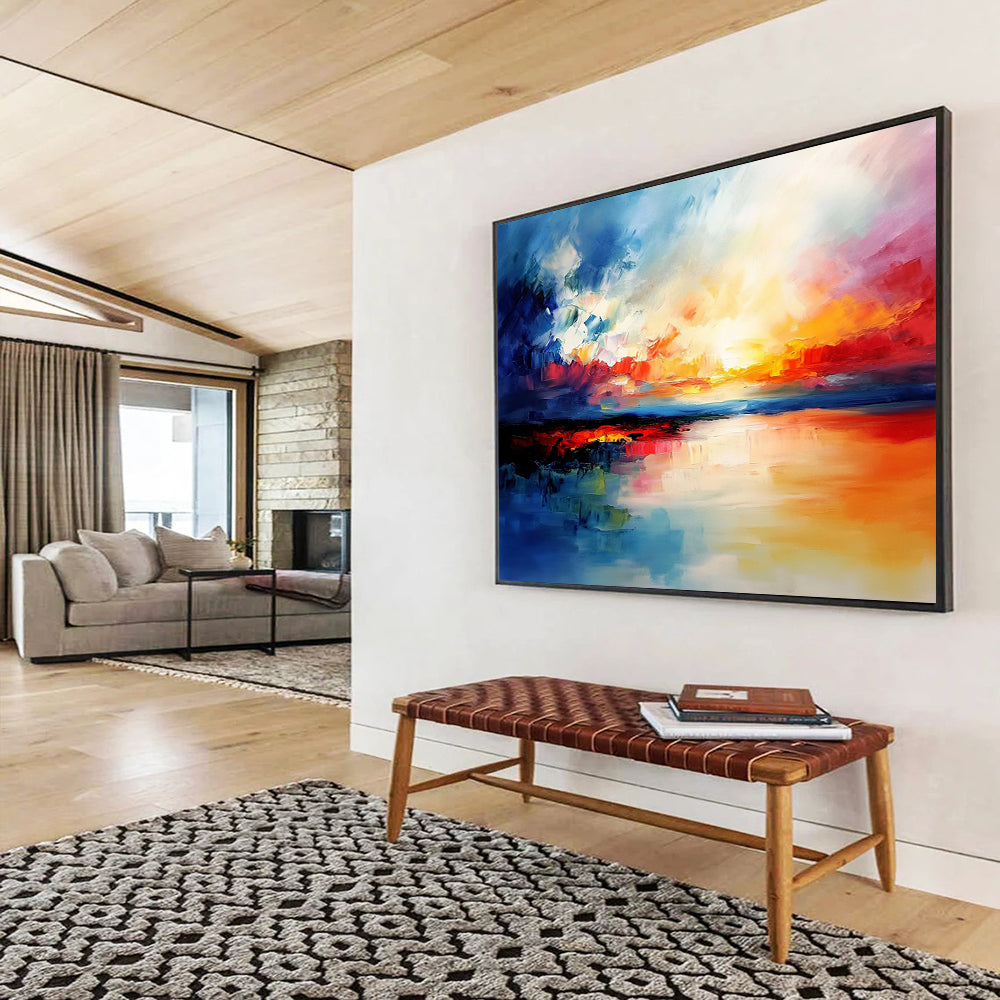 “Vibrant Sunset Sky” - Blue, Red, Orange, Fiery Skies and Reflective Water Painting On Canvas HB0928