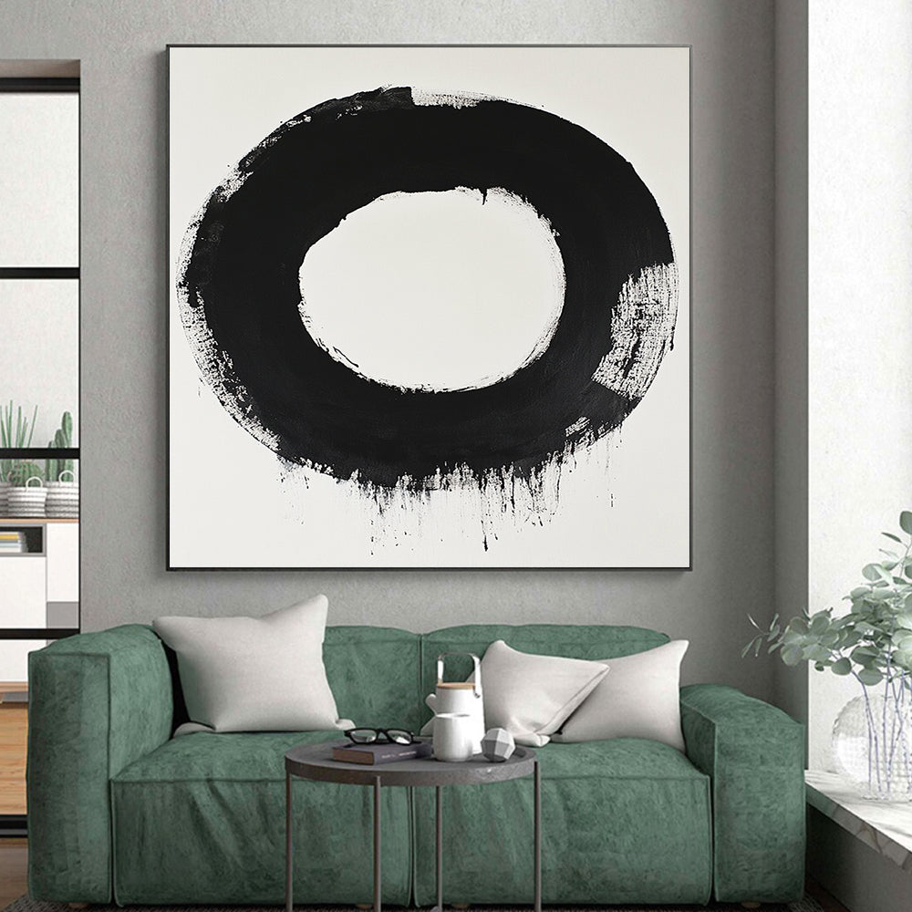 Black and White Bold Circle "Zen Simplicity" Painting On Canvas HB262