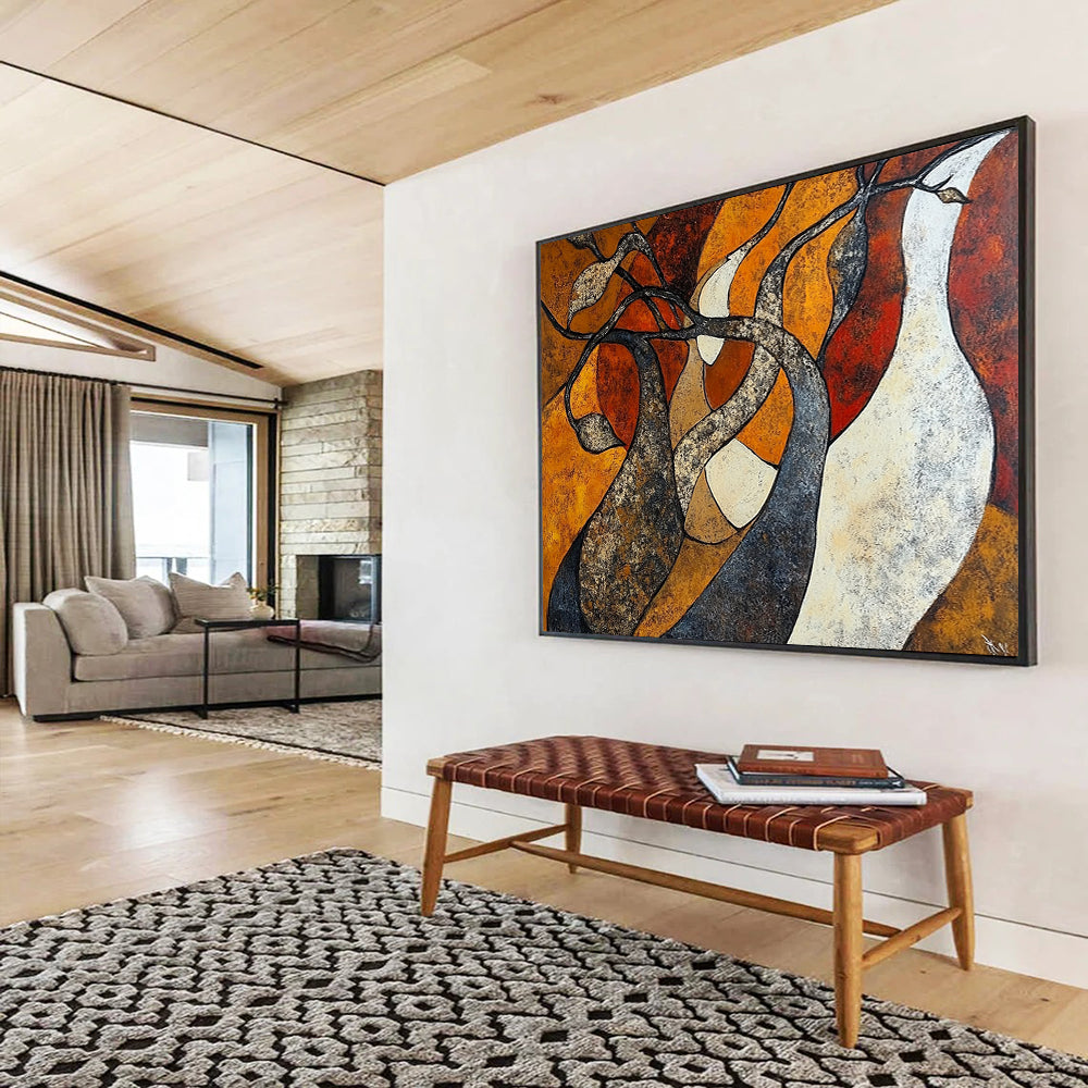 “Abstract Tree Forms” - Orange, brown, twisted trees, Abstract Painting On Canvas HB0565