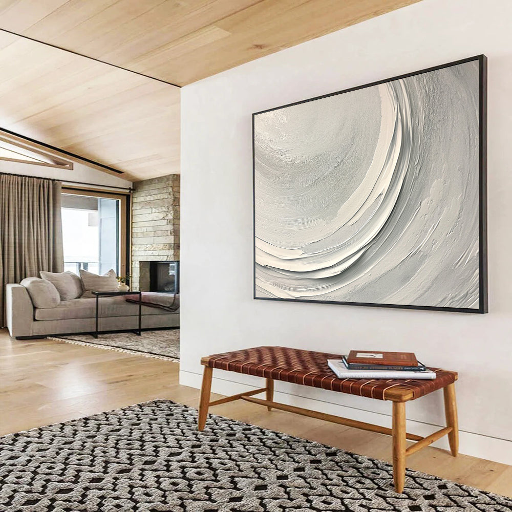 “Smooth White Circular Textured Strokes” - Minimalist Abstract Painting On Canvas HB0511