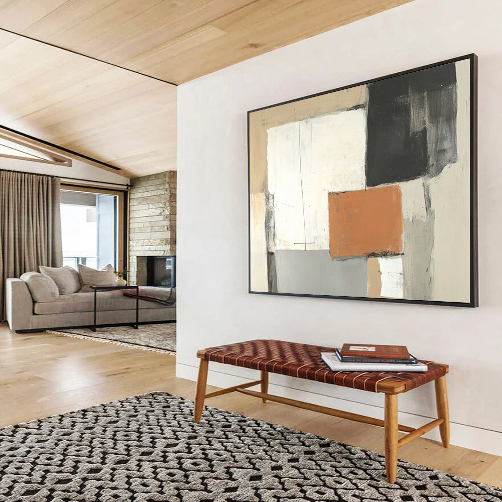 Neutral Tones Abstract Geometric - “Minimalist Blocks” Painting On Canvas HB1459