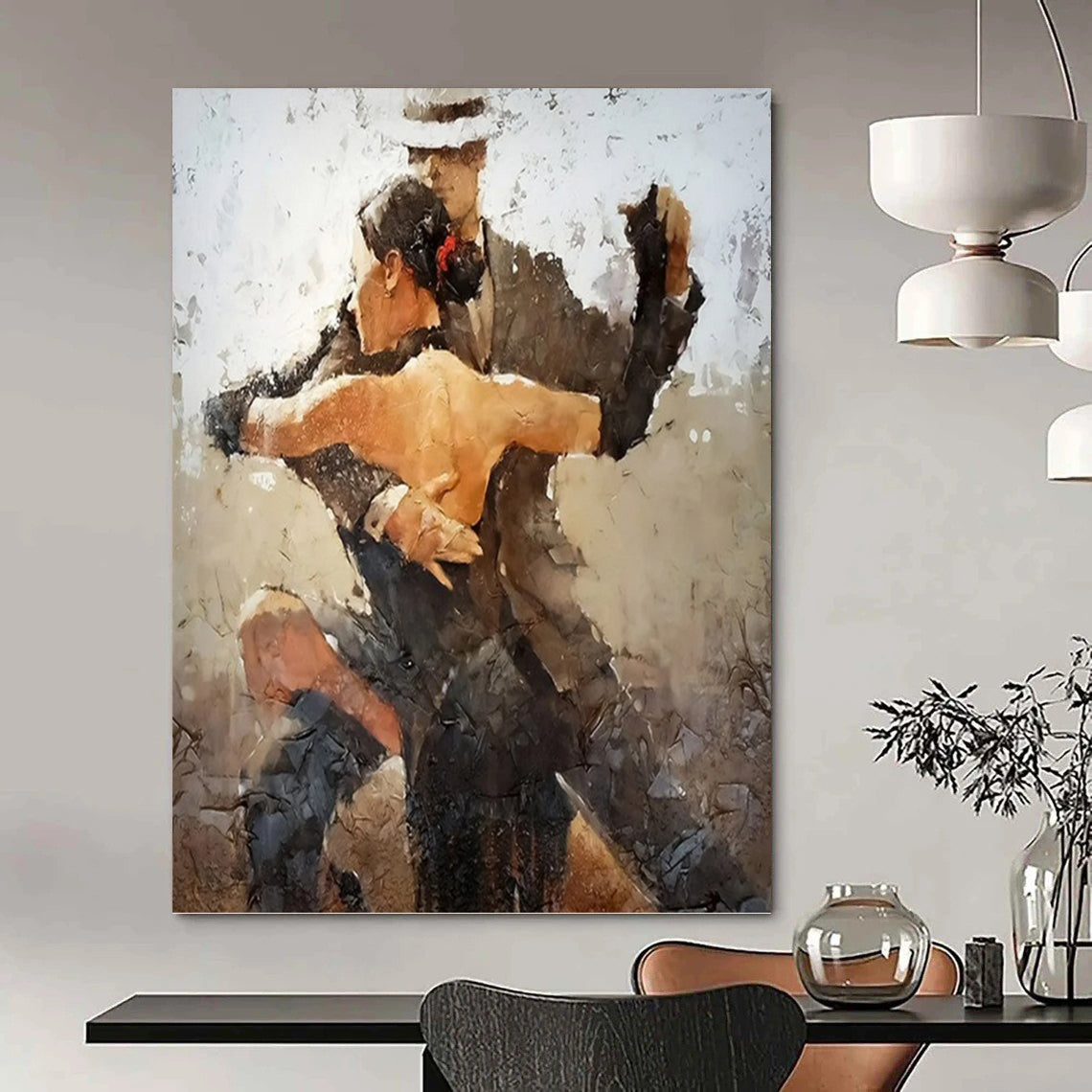 Vertical Hand - Painted Custom Abstract Artwork for Dining Room and Entryway DKH1636