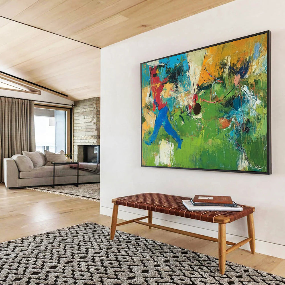 “Vibrant Sports Abstract” - Red, Blue, Green, Yellow with Dynamic Figures - Painting On Canvas HB1377