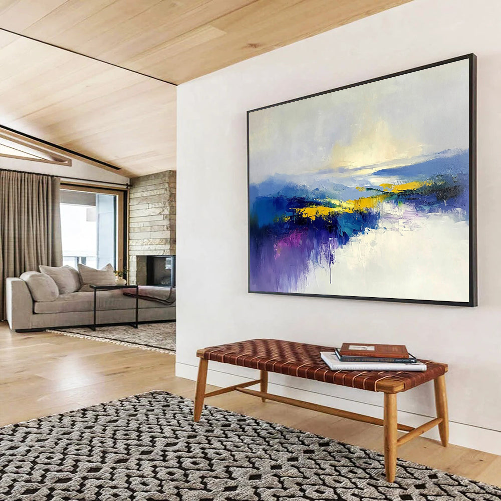 “Colorful Abstract Landscape” - Blue, Yellow, Purple, Bold Brushstrokes, Abstract Landscape Painting On Canvas HB0901