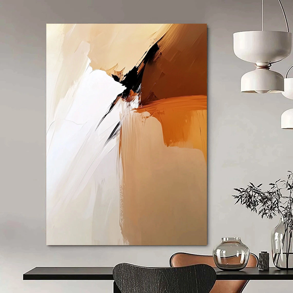 Contemporary hand-painted abstract artwork featuring soft tones of beige and white with smooth brush strokes and calm minimalistic elegance. DLZ0291