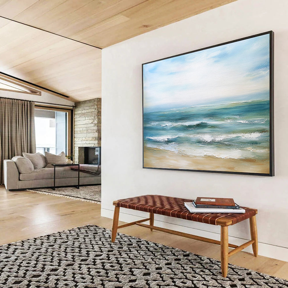 “Calm Sea Beach” - Blue, Green, Sea, Beach Painting On Canvas HB0754